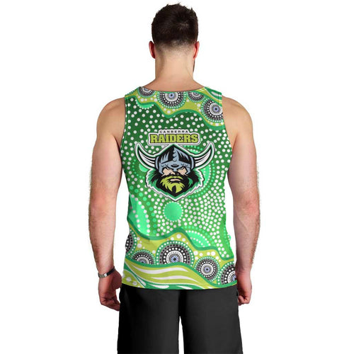 Canberra Raiders Men Tank Top Aboriginal Dot Pattern - Rugby Mascot Heritage Pride