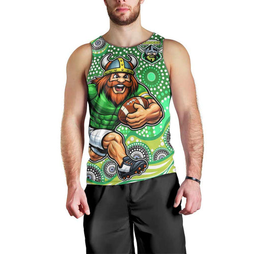 Canberra Raiders Men Tank Top Aboriginal Dot Pattern - Rugby Mascot Heritage Pride