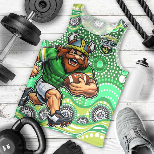 Canberra Raiders Men Tank Top Aboriginal Dot Pattern - Rugby Mascot Heritage Pride