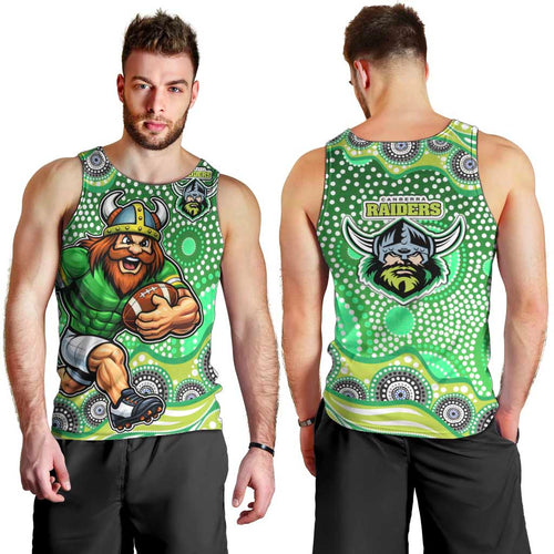 Canberra Raiders Men Tank Top Aboriginal Dot Pattern - Rugby Mascot Heritage Pride