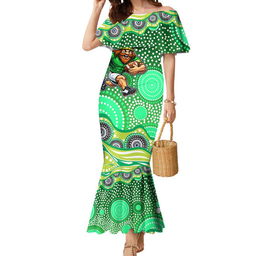Canberra Raiders Mermaid Dress Aboriginal Dot Pattern - Rugby Mascot Heritage Pride