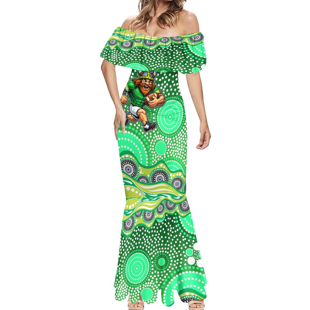 Canberra Raiders Mermaid Dress Aboriginal Dot Pattern - Rugby Mascot Heritage Pride