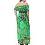 Canberra Raiders Off Shoulder Maxi Dress Aboriginal Dot Pattern - Rugby Mascot Heritage Pride