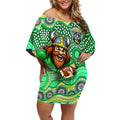 Canberra Raiders Off Shoulder Short Dress Aboriginal Dot Pattern - Rugby Mascot Heritage Pride