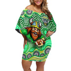 Canberra Raiders Off Shoulder Short Dress Aboriginal Dot Pattern - Rugby Mascot Heritage Pride