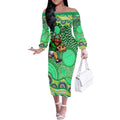 Canberra Raiders Off The Shoulder Long Sleeve Dress Aboriginal Dot Pattern - Rugby Mascot Heritage Pride