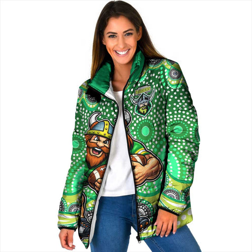 Canberra Raiders Padded Jacket Aboriginal Dot Pattern - Rugby Mascot Heritage Pride