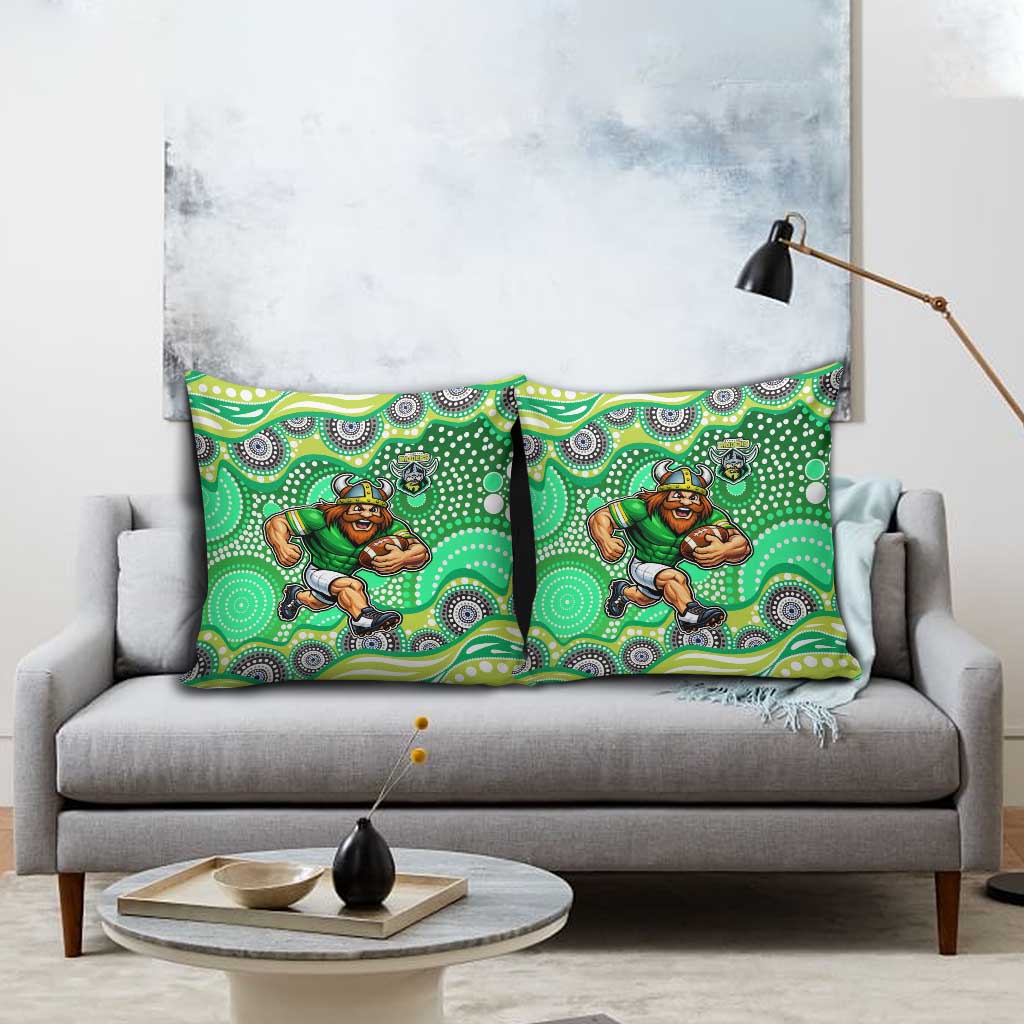 Canberra Raiders Pillow Cover Aboriginal Dot Pattern - Rugby Mascot Heritage Pride