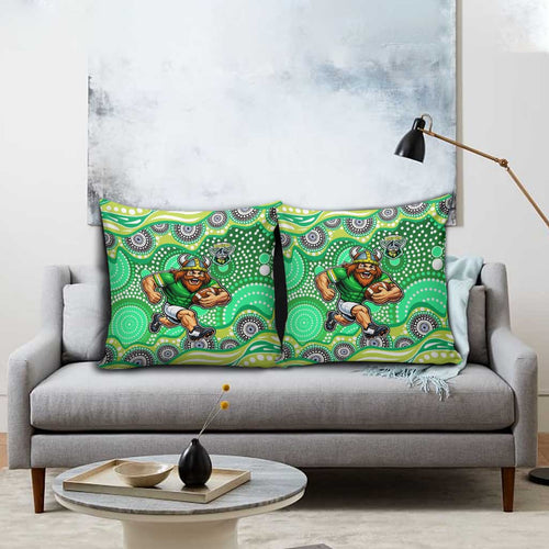 Canberra Raiders Pillow Cover Aboriginal Dot Pattern - Rugby Mascot Heritage Pride