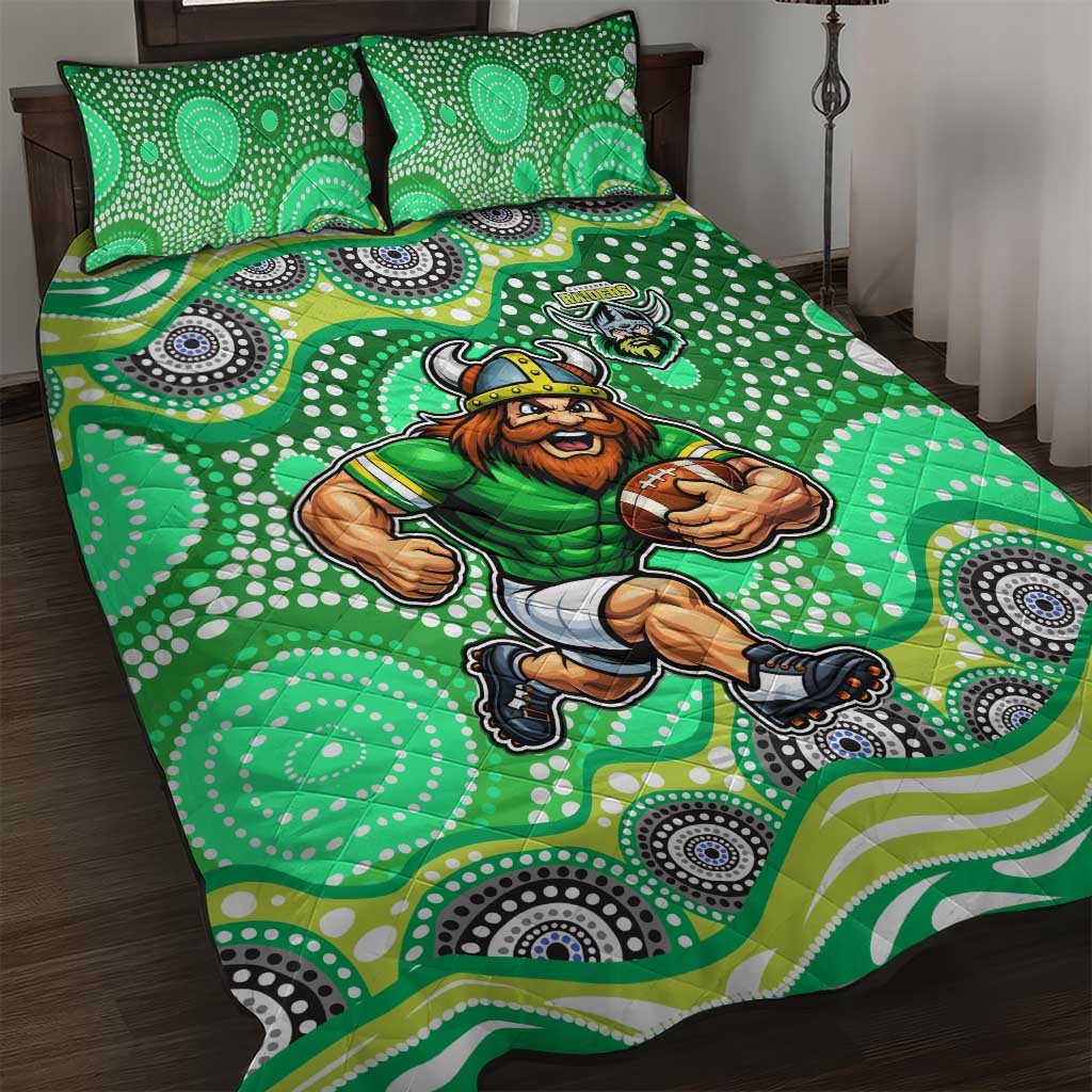 Canberra Raiders Quilt Bed Set Aboriginal Dot Pattern - Rugby Mascot Heritage Pride