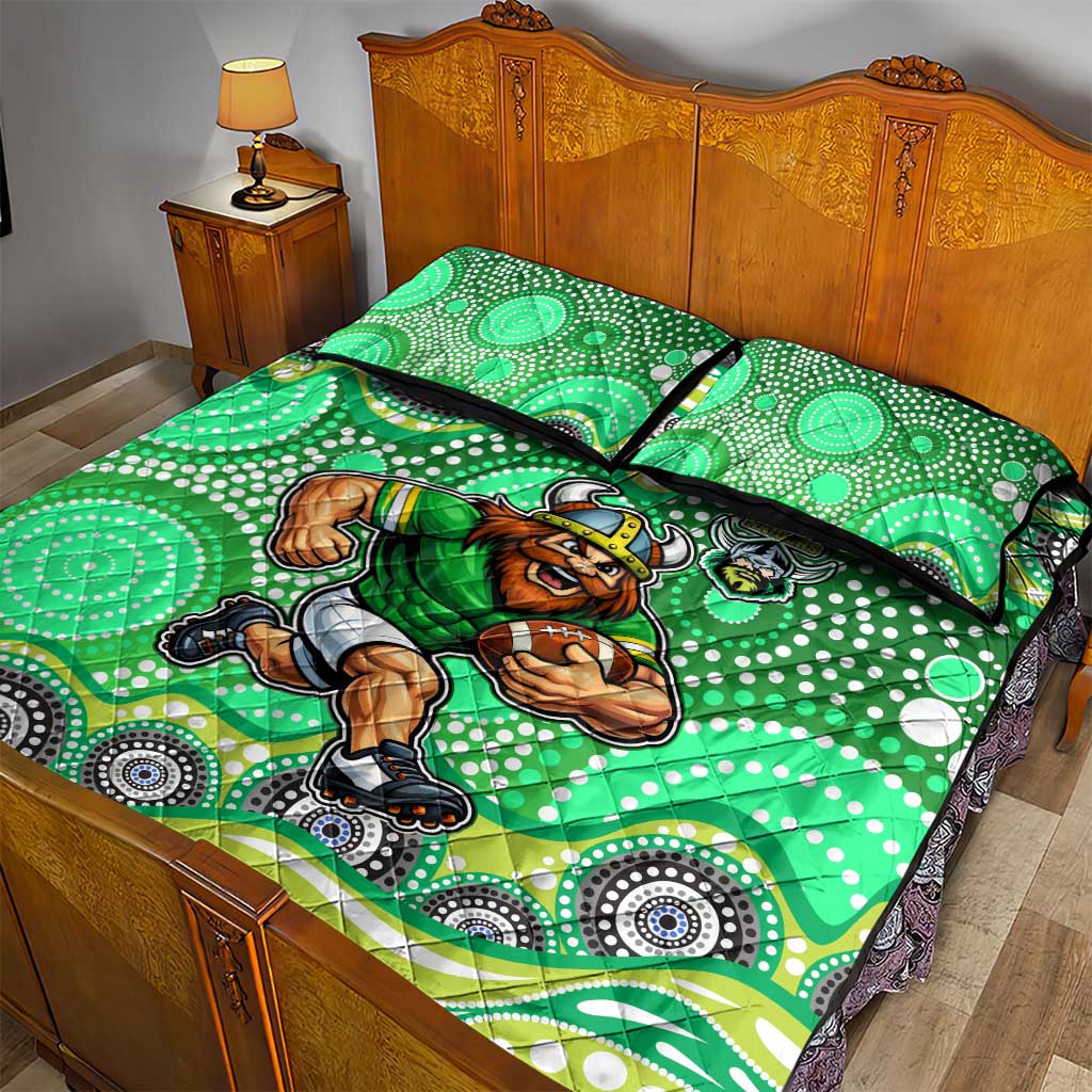 Canberra Raiders Quilt Bed Set Aboriginal Dot Pattern - Rugby Mascot Heritage Pride