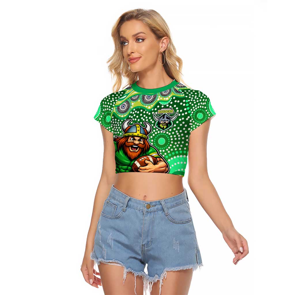 Canberra Raiders Raglan Cropped T Shirt Aboriginal Dot Pattern - Rugby Mascot Heritage Pride
