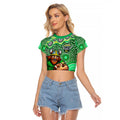 Canberra Raiders Raglan Cropped T Shirt Aboriginal Dot Pattern - Rugby Mascot Heritage Pride