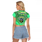 Canberra Raiders Raglan Cropped T Shirt Aboriginal Dot Pattern - Rugby Mascot Heritage Pride
