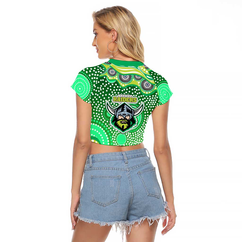 Canberra Raiders Raglan Cropped T Shirt Aboriginal Dot Pattern - Rugby Mascot Heritage Pride