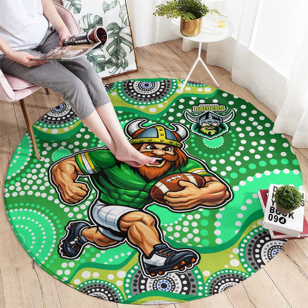 Canberra Raiders Round Carpet Aboriginal Dot Pattern - Rugby Mascot Heritage Pride