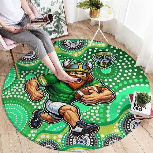 Canberra Raiders Round Carpet Aboriginal Dot Pattern - Rugby Mascot Heritage Pride
