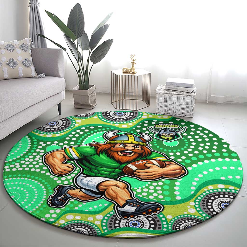 Canberra Raiders Round Carpet Aboriginal Dot Pattern - Rugby Mascot Heritage Pride