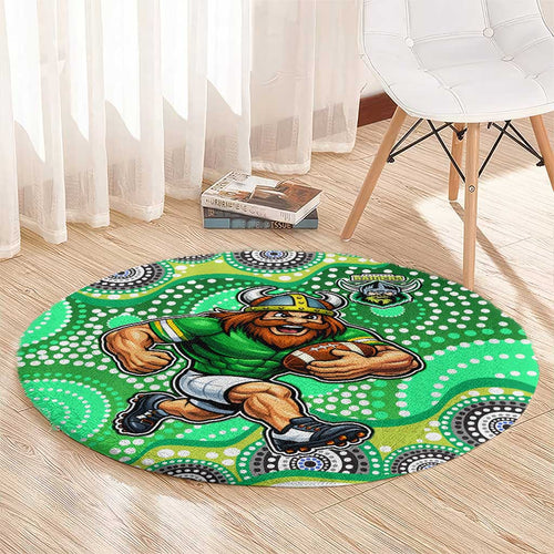 Canberra Raiders Round Carpet Aboriginal Dot Pattern - Rugby Mascot Heritage Pride