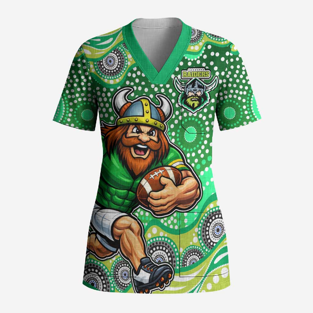 Canberra Raiders Scrub Top Aboriginal Dot Pattern - Rugby Mascot Heritage Pride