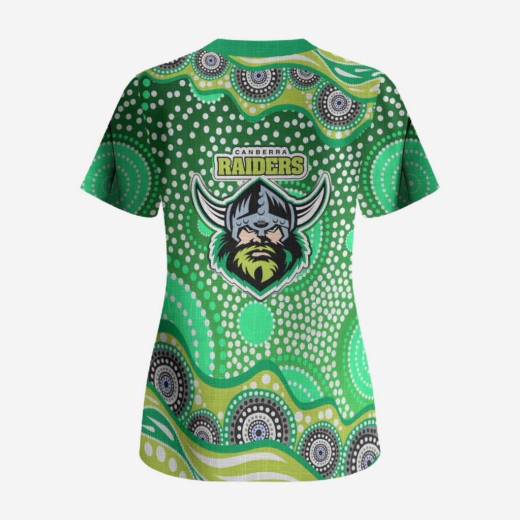 Canberra Raiders Scrub Top Aboriginal Dot Pattern - Rugby Mascot Heritage Pride