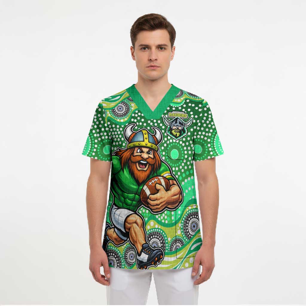 Canberra Raiders Scrub Top Aboriginal Dot Pattern - Rugby Mascot Heritage Pride