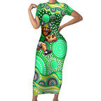 Canberra Raiders Short Sleeve Bodycon Dress Aboriginal Dot Pattern - Rugby Mascot Heritage Pride