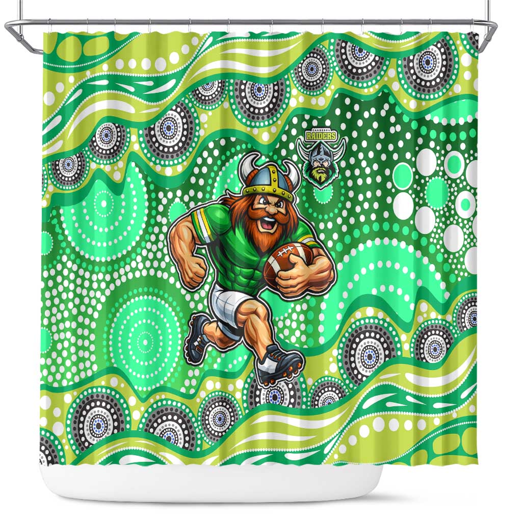 Canberra Raiders Shower Curtain Aboriginal Dot Pattern - Rugby Mascot Heritage Pride
