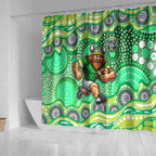Canberra Raiders Shower Curtain Aboriginal Dot Pattern - Rugby Mascot Heritage Pride