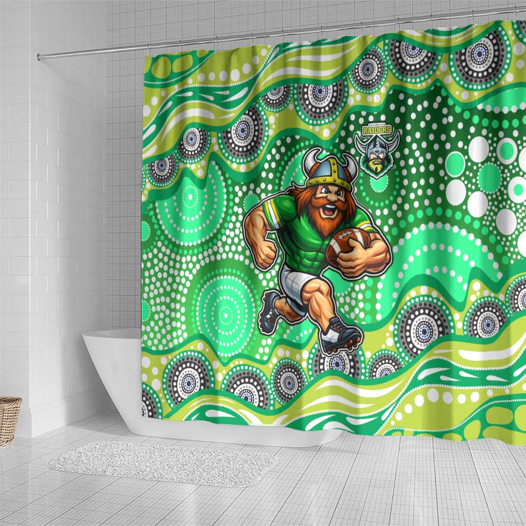 Canberra Raiders Shower Curtain Aboriginal Dot Pattern - Rugby Mascot Heritage Pride