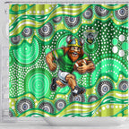 Canberra Raiders Shower Curtain Aboriginal Dot Pattern - Rugby Mascot Heritage Pride