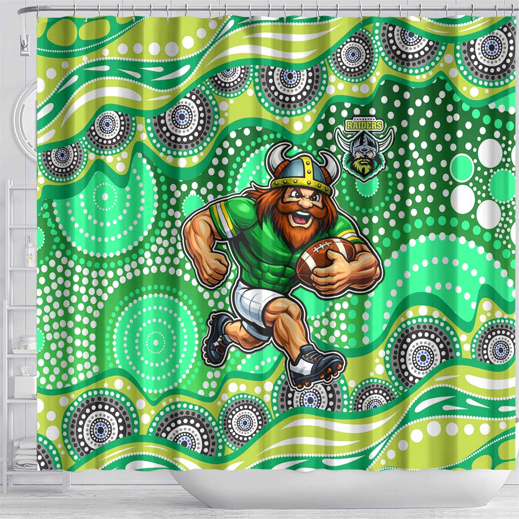 Canberra Raiders Shower Curtain Aboriginal Dot Pattern - Rugby Mascot Heritage Pride