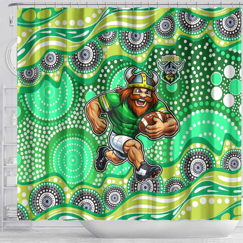 Canberra Raiders Shower Curtain Aboriginal Dot Pattern - Rugby Mascot Heritage Pride