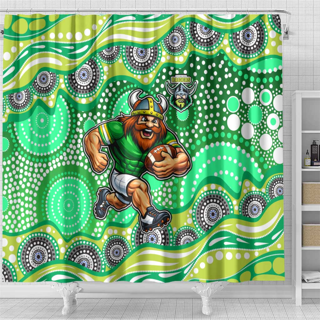 Canberra Raiders Shower Curtain Aboriginal Dot Pattern - Rugby Mascot Heritage Pride