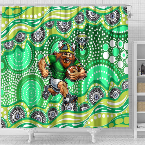 Canberra Raiders Shower Curtain Aboriginal Dot Pattern - Rugby Mascot Heritage Pride