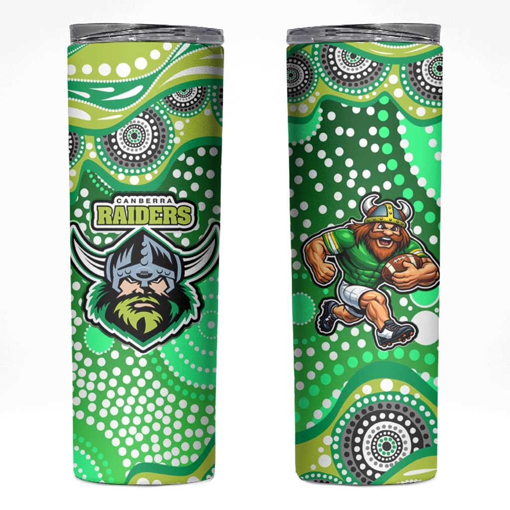 Canberra Raiders Skinny Tumbler Aboriginal Dot Pattern - Rugby Mascot Heritage Pride