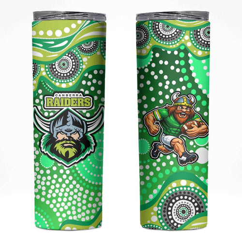 Canberra Raiders Skinny Tumbler Aboriginal Dot Pattern - Rugby Mascot Heritage Pride