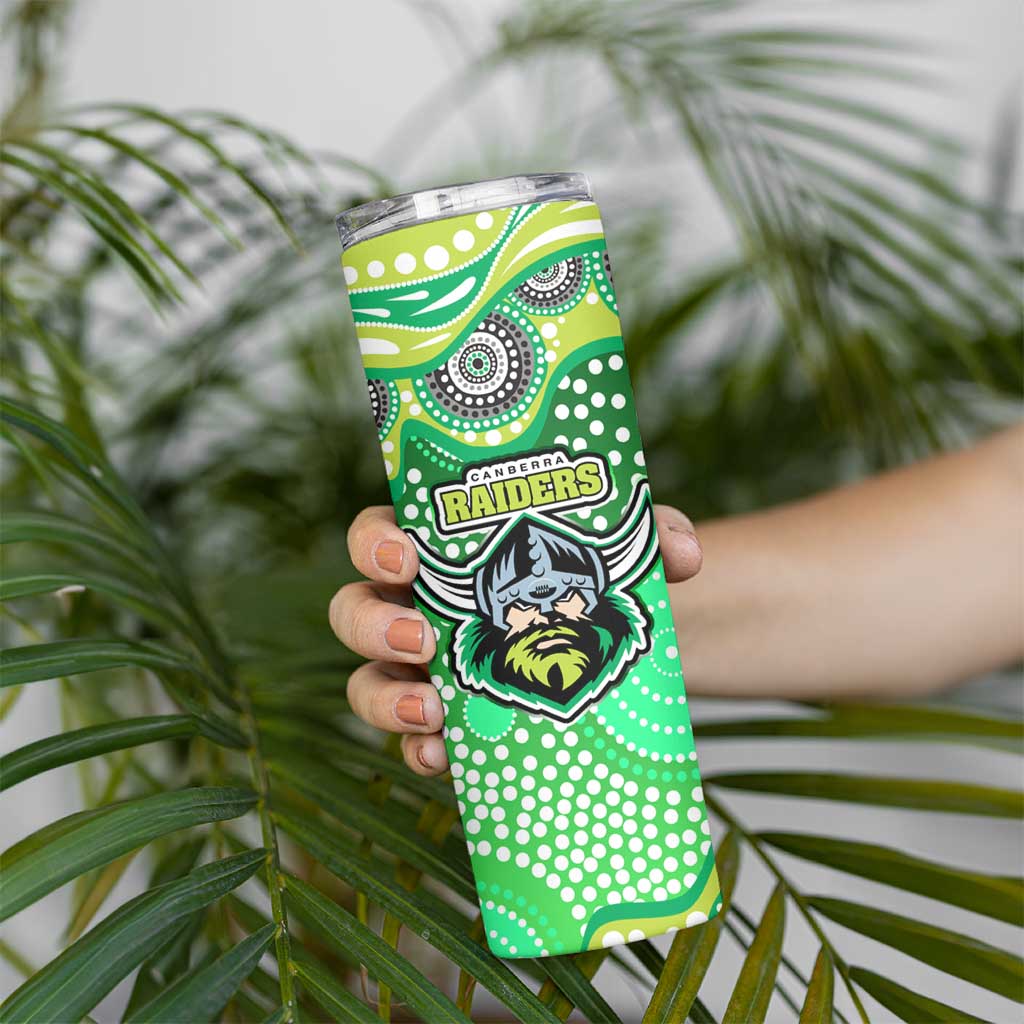 Canberra Raiders Skinny Tumbler Aboriginal Dot Pattern - Rugby Mascot Heritage Pride
