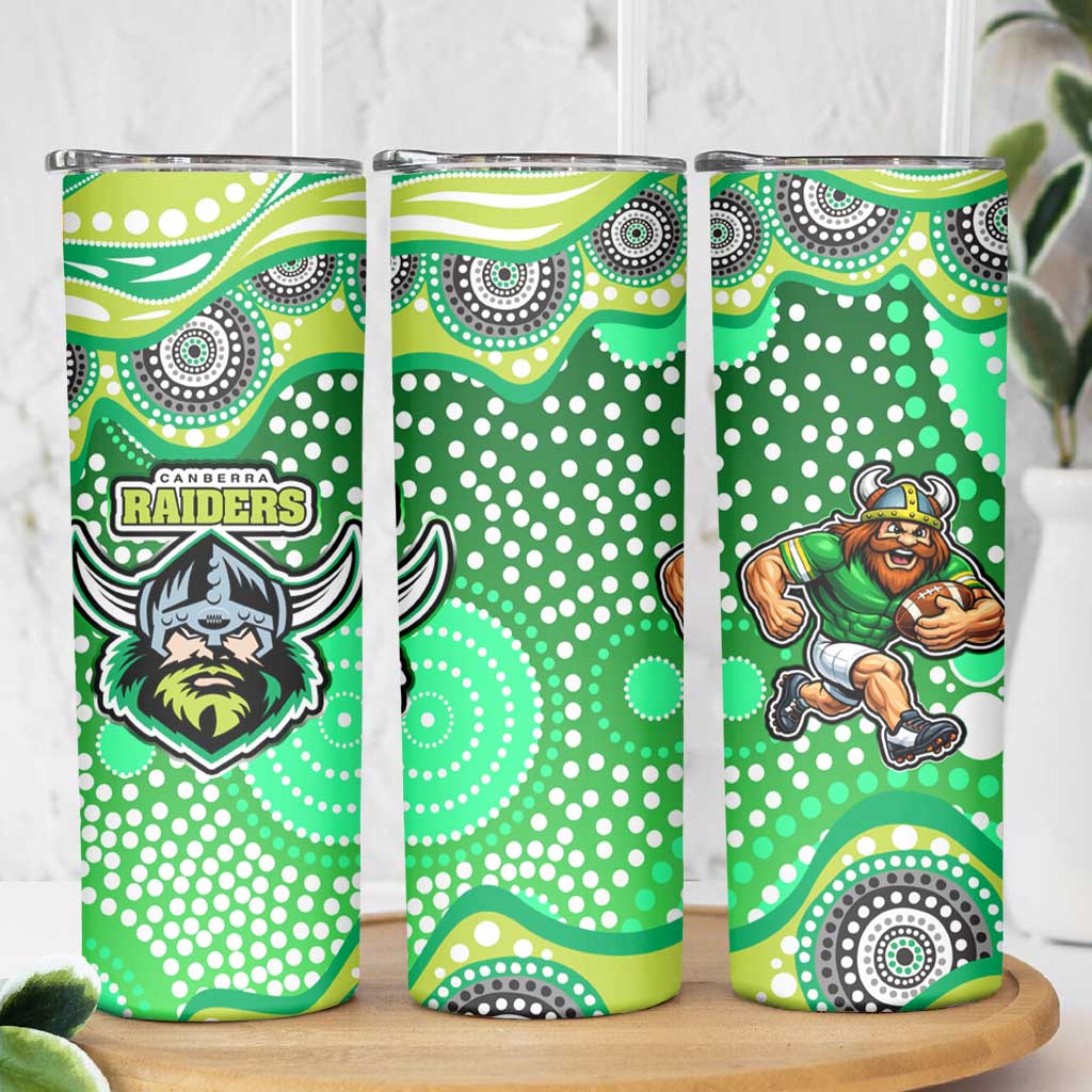 Canberra Raiders Skinny Tumbler Aboriginal Dot Pattern - Rugby Mascot Heritage Pride