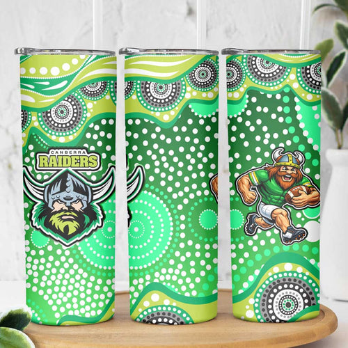 Canberra Raiders Skinny Tumbler Aboriginal Dot Pattern - Rugby Mascot Heritage Pride