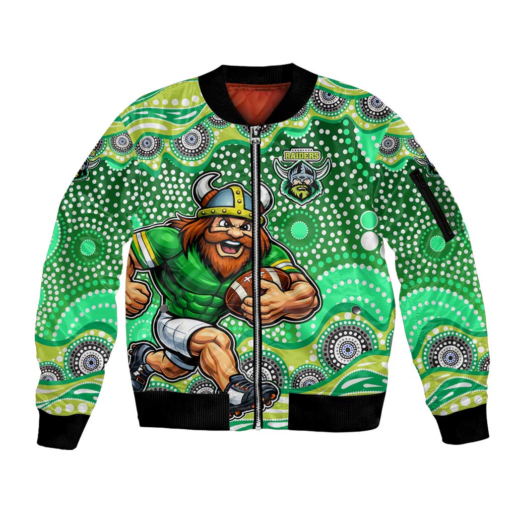 Canberra Raiders Sleeve Zip Bomber Jacket Aboriginal Dot Pattern - Rugby Mascot Heritage Pride