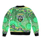 Canberra Raiders Sleeve Zip Bomber Jacket Aboriginal Dot Pattern - Rugby Mascot Heritage Pride