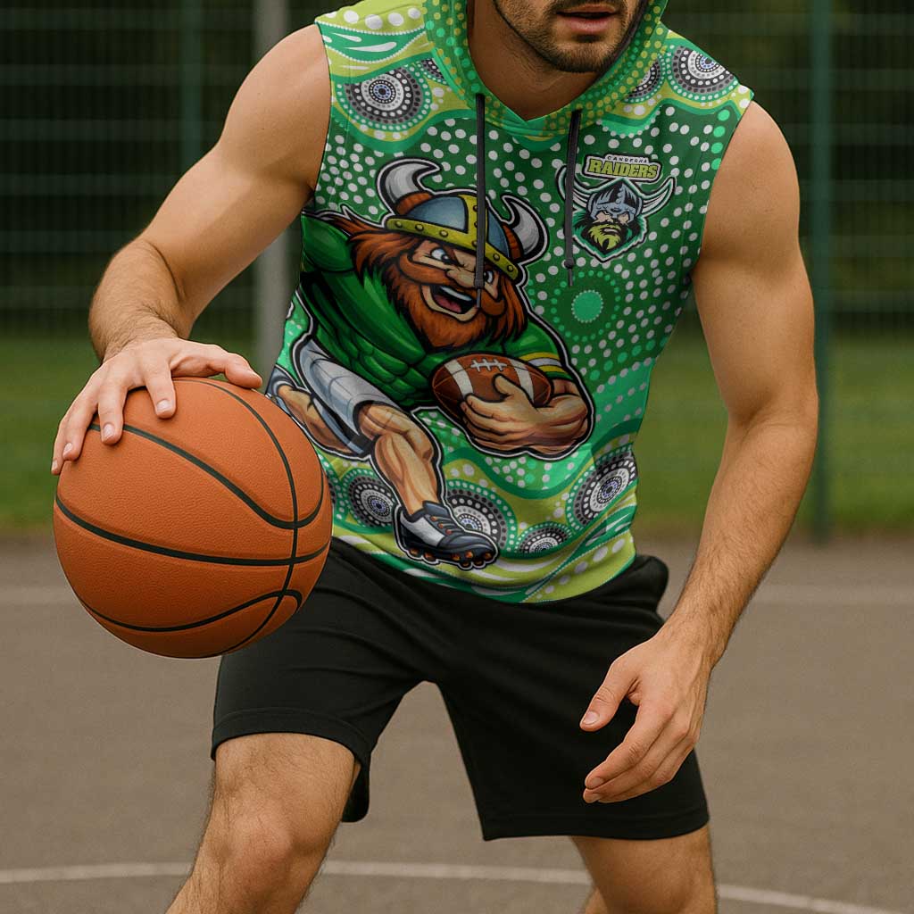 Canberra Raiders Sleeveless Hoodie Aboriginal Dot Pattern - Rugby Mascot Heritage Pride