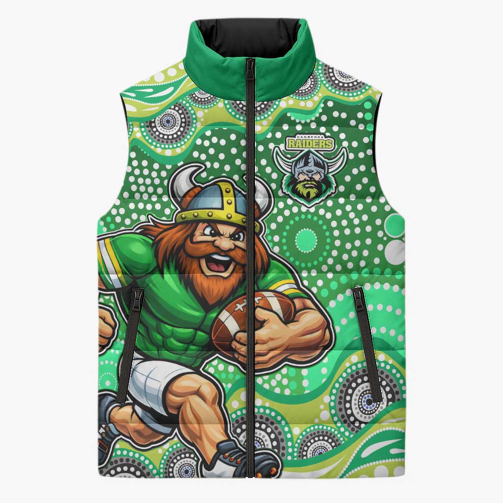 Canberra Raiders Sleeveless Puffer Jacket Aboriginal Dot Pattern - Rugby Mascot Heritage Pride