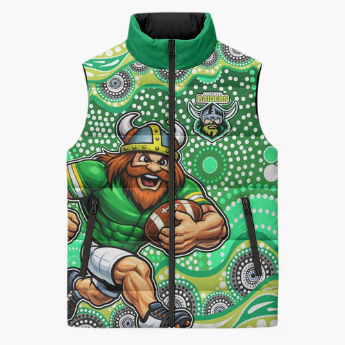 Canberra Raiders Sleeveless Puffer Jacket Aboriginal Dot Pattern - Rugby Mascot Heritage Pride