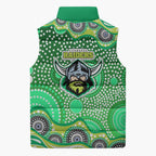 Canberra Raiders Sleeveless Puffer Jacket Aboriginal Dot Pattern - Rugby Mascot Heritage Pride