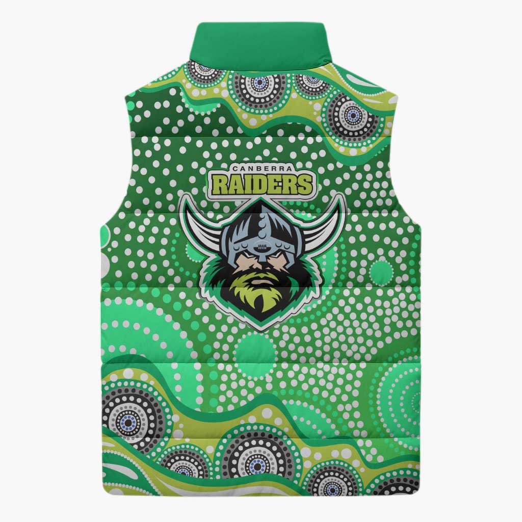 Canberra Raiders Sleeveless Puffer Jacket Aboriginal Dot Pattern - Rugby Mascot Heritage Pride
