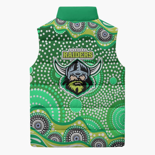 Canberra Raiders Sleeveless Puffer Jacket Aboriginal Dot Pattern - Rugby Mascot Heritage Pride