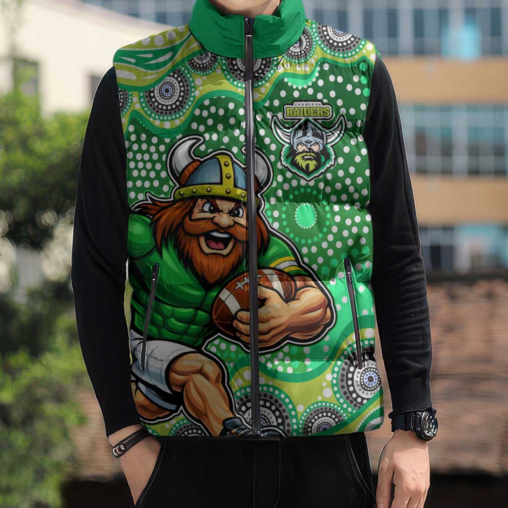 Canberra Raiders Sleeveless Puffer Jacket Aboriginal Dot Pattern - Rugby Mascot Heritage Pride
