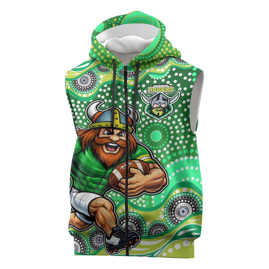 Canberra Raiders Sleeveless Zip Hoodie Aboriginal Dot Pattern - Rugby Mascot Heritage Pride